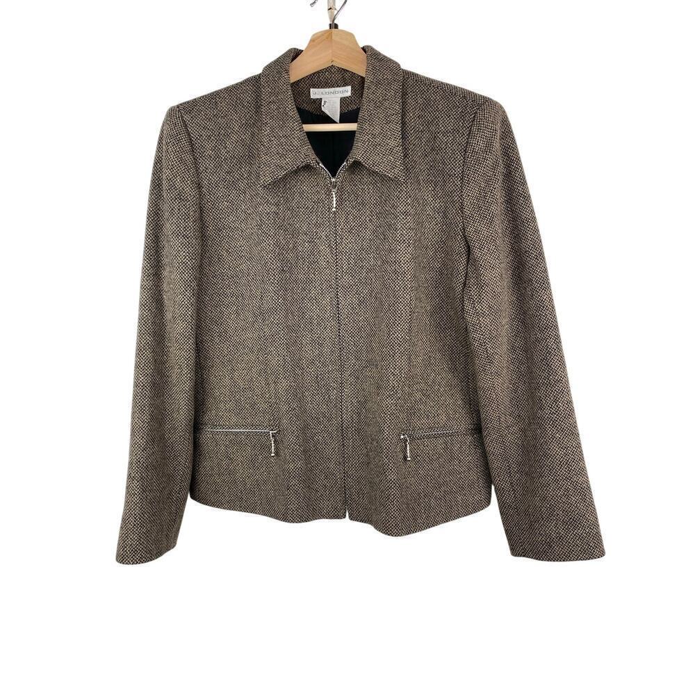 Vintage J. London Women's 10 Brown 100%‎ Wool Full Zip Blazer Jacket *